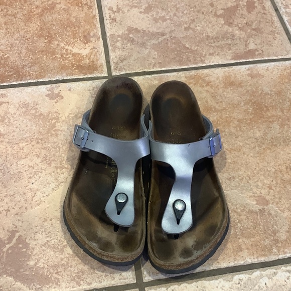 Birkenstock Shoes - Birkenstock Sandals, Gray Silver leather, Size 42, 270, Made in Germany